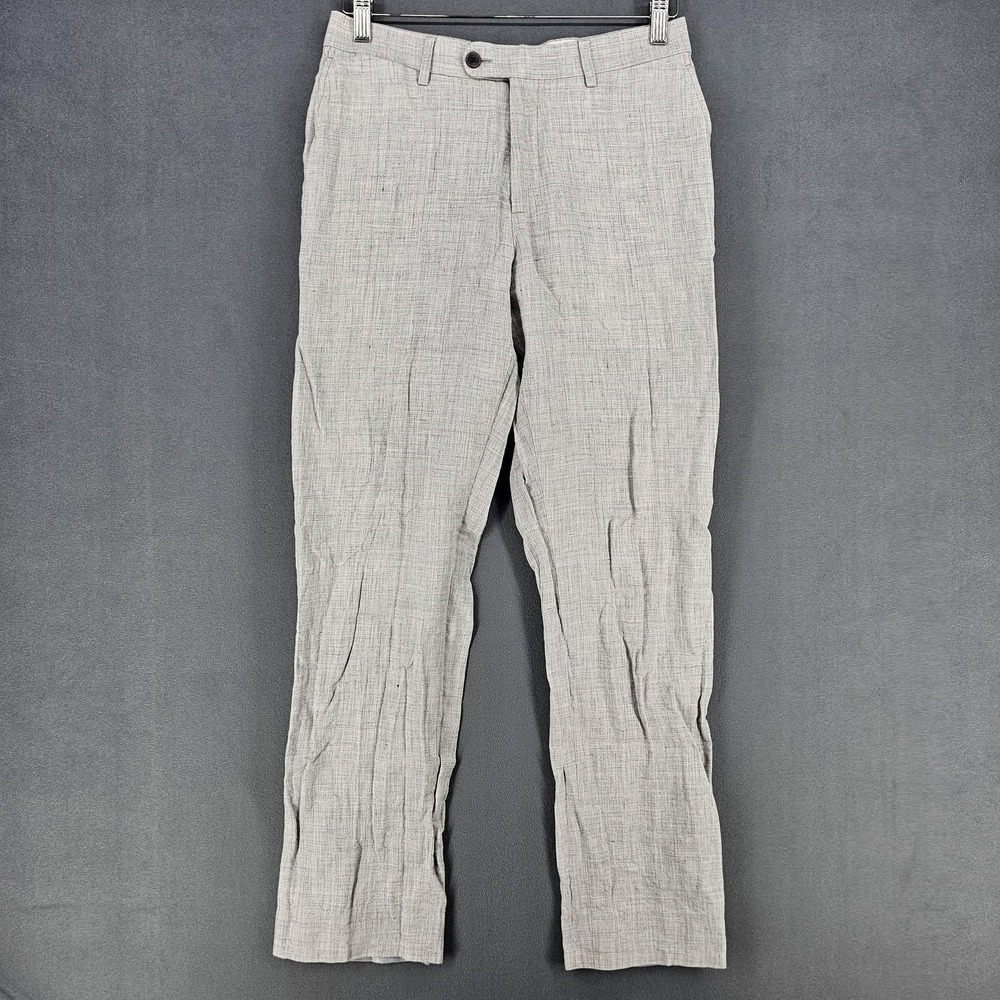 Suitsupply Dress Pants Mens 30x30 Gray Linen Flat Front Summer FLAWS